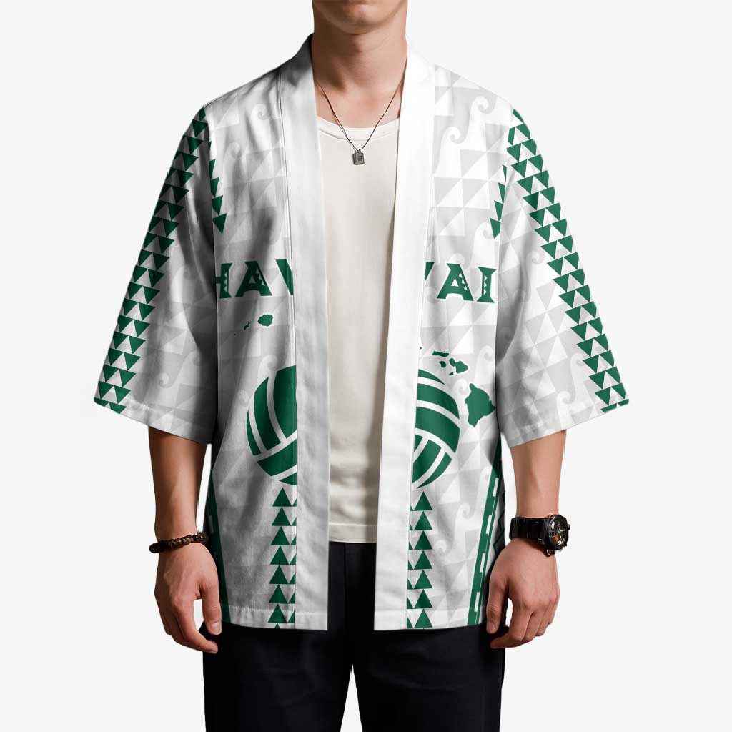 Polynesian Hawaii Volleyball Custom Kimono White Kakau with Map Motif - Polynesian Pride