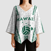 Polynesian Hawaii Volleyball Custom Kimono Sleeve Blouse White Kakau with Map Motif - Polynesian Pride