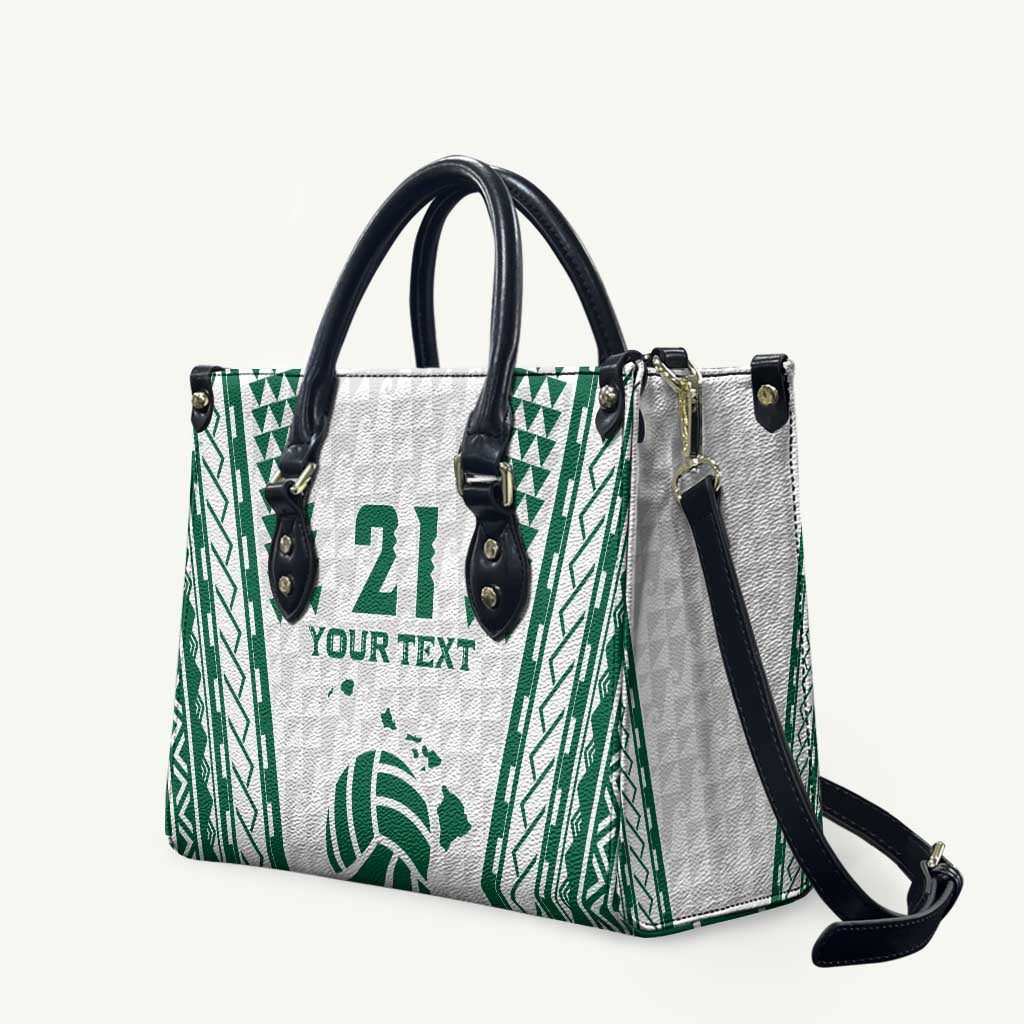 Polynesian Hawaii Volleyball Custom Leather Bag White Kakau with Map Motif - Polynesian Pride