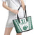 Polynesian Hawaii Volleyball Custom Leather Tote Bag White Kakau with Map Motif