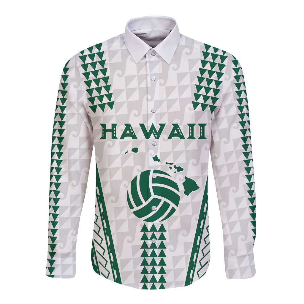 Polynesian Hawaii Volleyball Custom Long Sleeve Button Shirt White Kakau with Map Motif