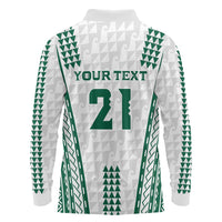 Polynesian Hawaii Volleyball Custom Long Sleeve Polo Shirt White Kakau with Map Motif