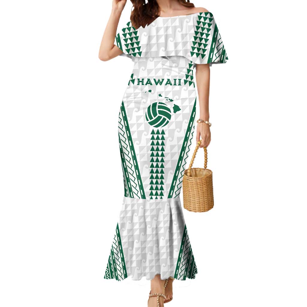 Polynesian Hawaii Volleyball Custom Mermaid Dress White Kakau with Map Motif