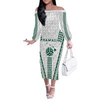 Polynesian Hawaii Volleyball Custom Off The Shoulder Long Sleeve Dress White Kakau with Map Motif LT9 Women White - Polynesian Pride