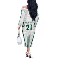 Polynesian Hawaii Volleyball Custom Off The Shoulder Long Sleeve Dress White Kakau with Map Motif LT9 - Polynesian Pride
