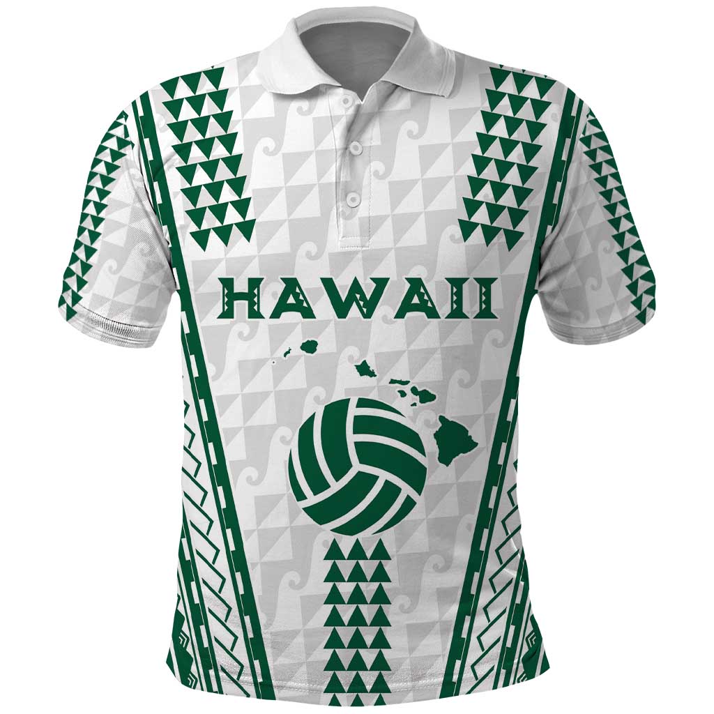 Polynesian Hawaii Volleyball Custom Polo Shirt White Kakau with Map Motif