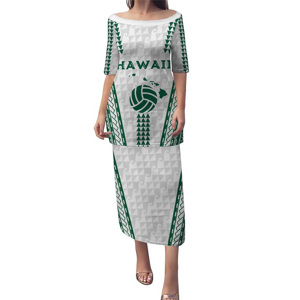 Polynesian Hawaii Volleyball Custom Puletasi White Kakau with Map Motif