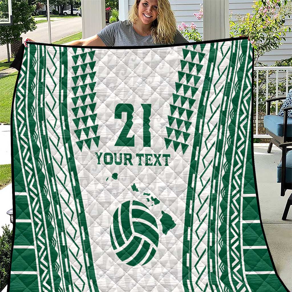 Polynesian Hawaii Volleyball Custom Quilt White Kakau with Map Motif