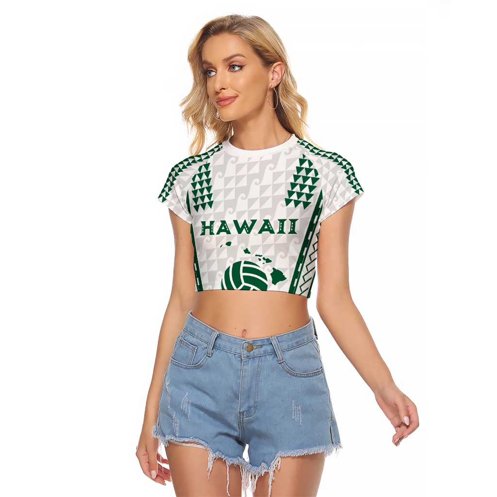 Polynesian Hawaii Volleyball Custom Raglan Cropped T Shirt White Kakau with Map Motif