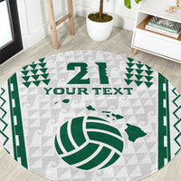 Polynesian Hawaii Volleyball Custom Round Carpet White Kakau with Map Motif LT9 White - Polynesian Pride