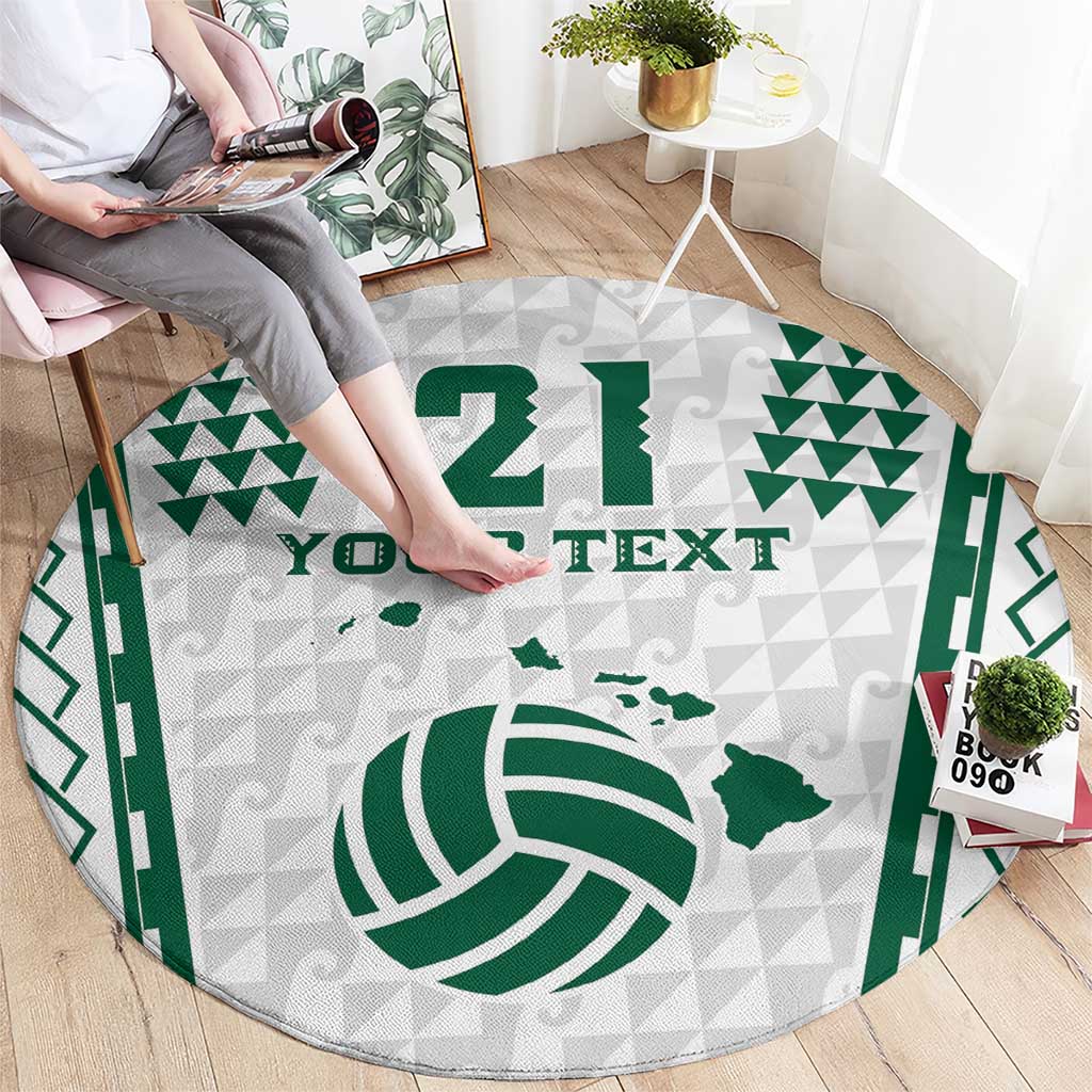 Polynesian Hawaii Volleyball Custom Round Carpet White Kakau with Map Motif LT9 - Polynesian Pride