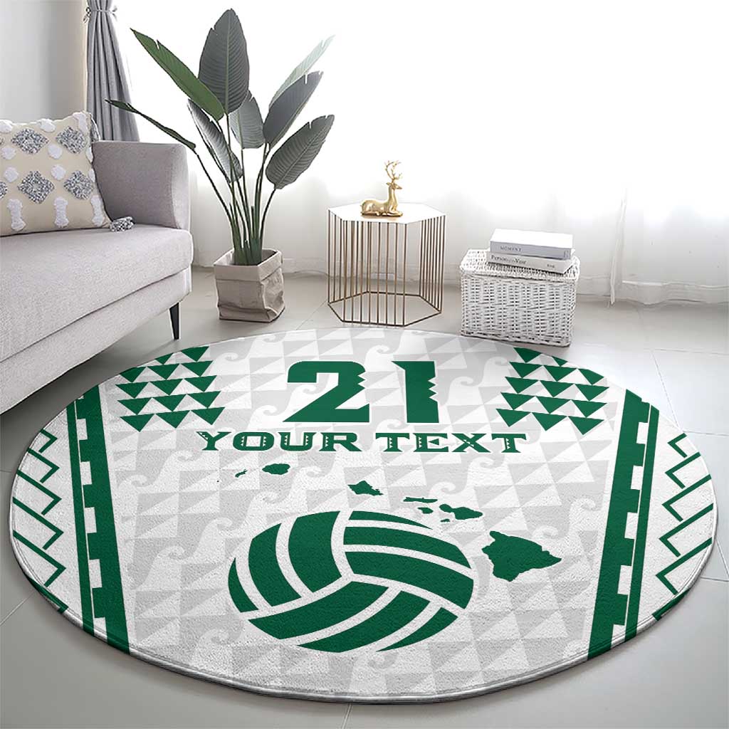 Polynesian Hawaii Volleyball Custom Round Carpet White Kakau with Map Motif LT9 - Polynesian Pride
