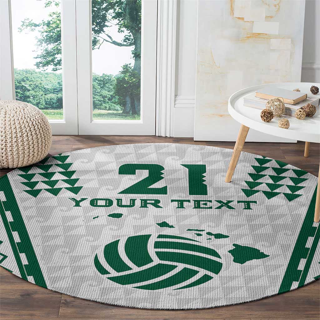Polynesian Hawaii Volleyball Custom Round Carpet White Kakau with Map Motif LT9 - Polynesian Pride