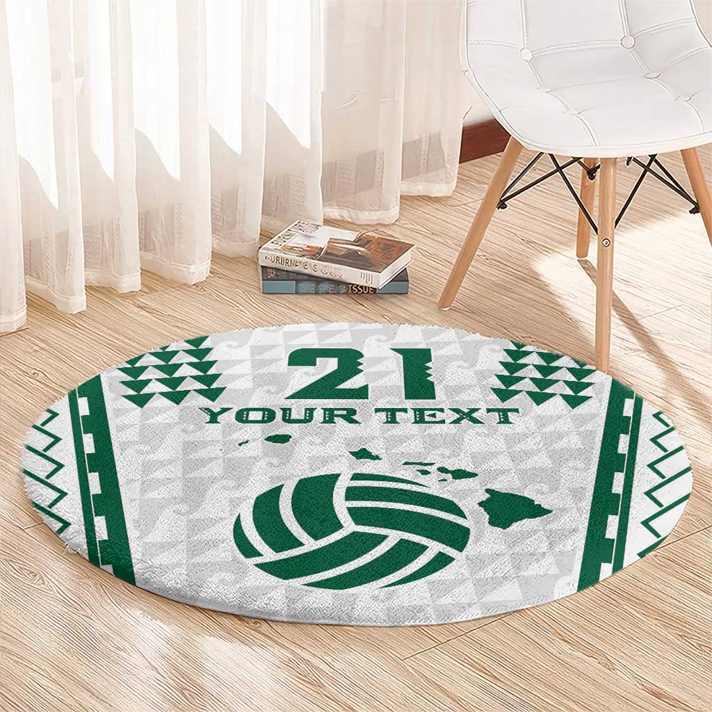 Polynesian Hawaii Volleyball Custom Round Carpet White Kakau with Map Motif LT9 - Polynesian Pride