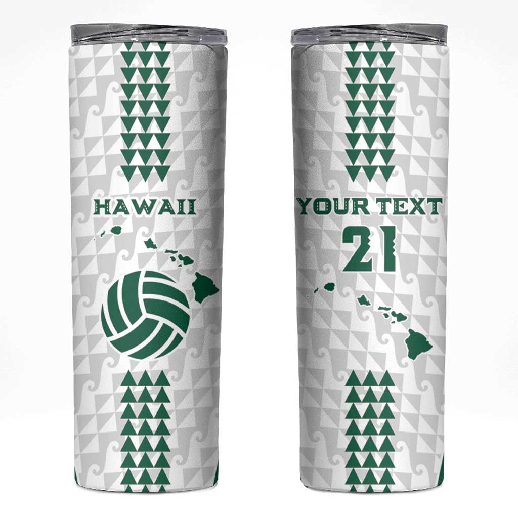 Polynesian Hawaii Volleyball Custom Skinny Tumbler White Kakau with Map Motif