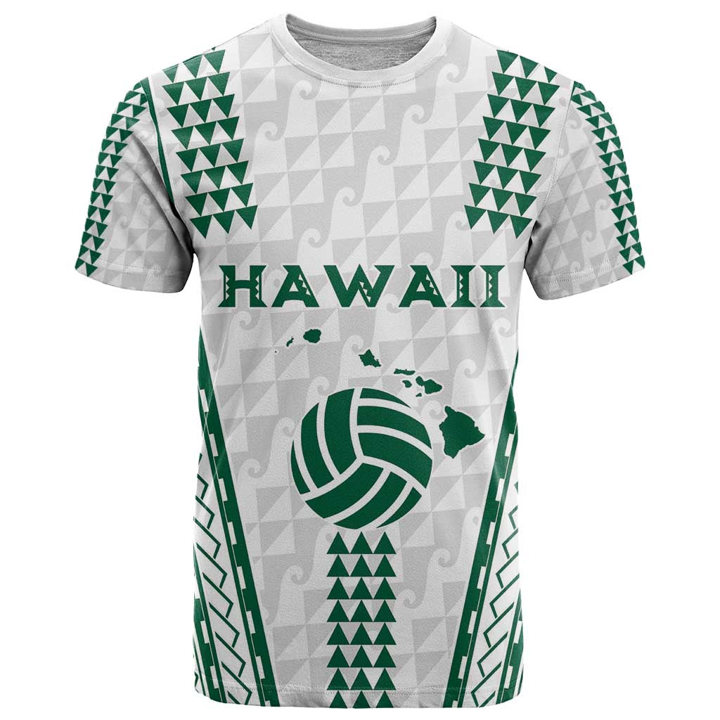 Polynesian Hawaii Volleyball Custom T Shirt White Kakau with Map Motif