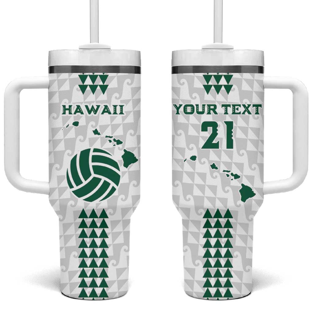 Polynesian Hawaii Volleyball Custom Tumbler With Handle White Kakau with Map Motif