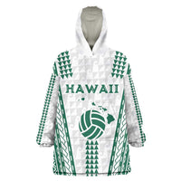 Polynesian Hawaii Volleyball Custom Wearable Blanket Hoodie White Kakau with Map Motif