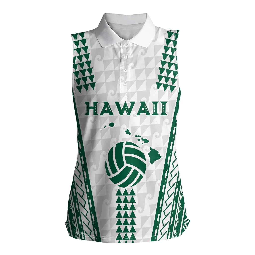 Polynesian Hawaii Volleyball Custom Women Sleeveless Polo Shirt White Kakau with Map Motif