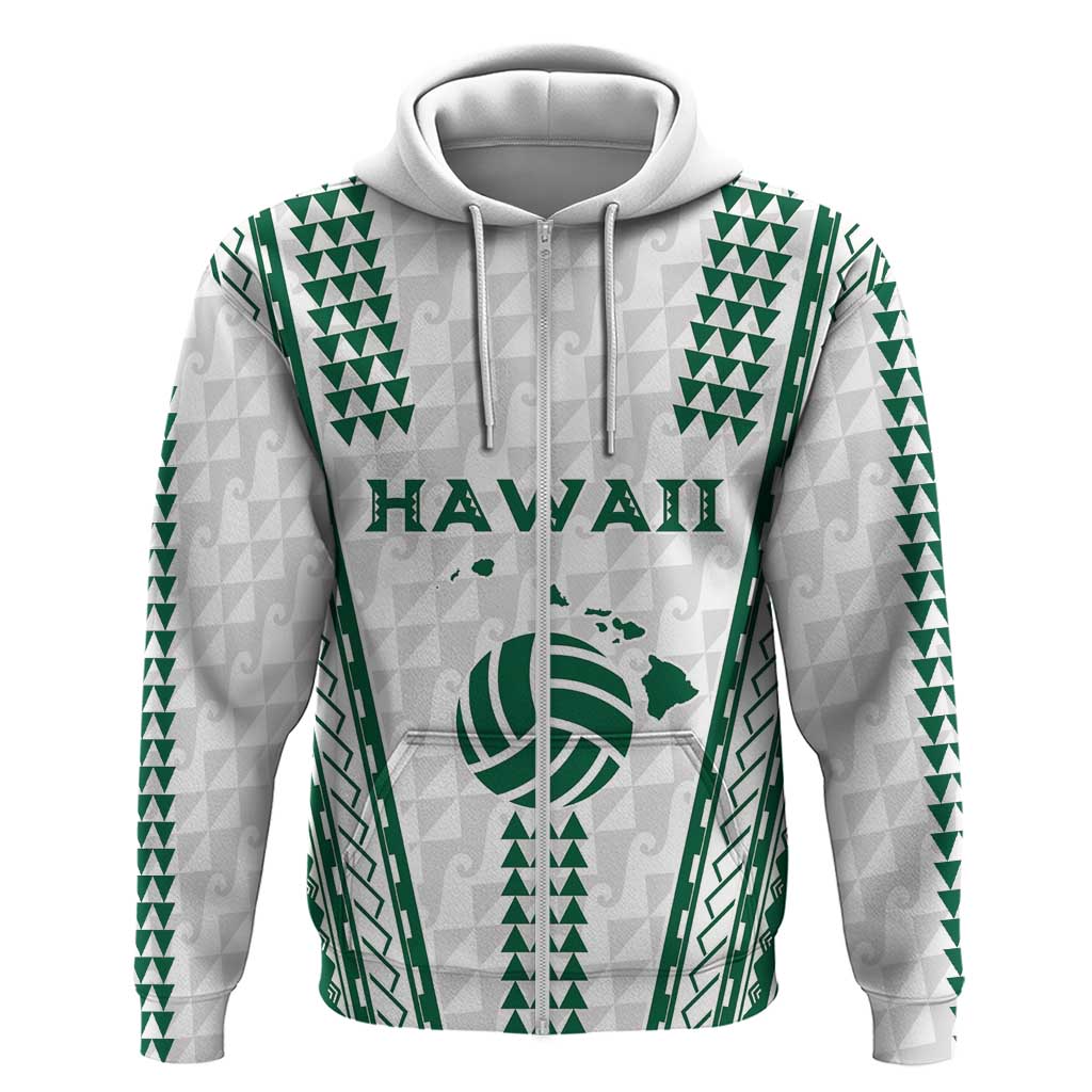 Polynesian Hawaii Volleyball Custom Zip Hoodie White Kakau with Map Motif