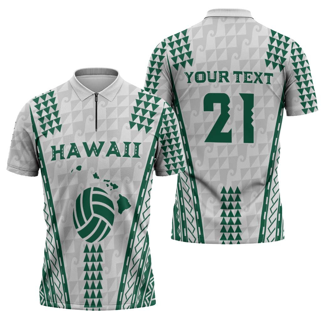 Polynesian Hawaii Volleyball Custom Zipper Polo Shirt White Kakau with Map Motif - Polynesian Pride