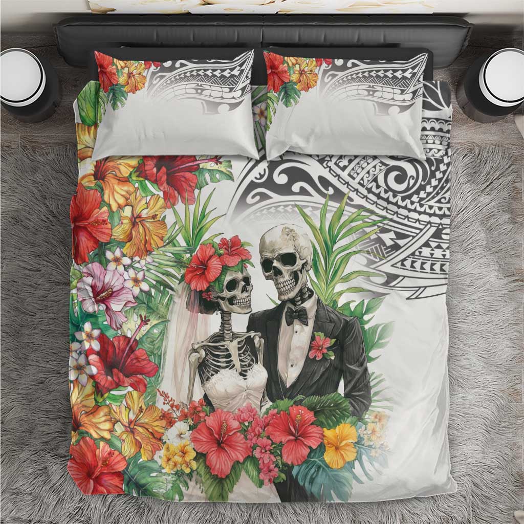 Skeleton Love for Valentines Day Bedding Set Polynesian Tribal Love Forever LT9 White - Polynesian Pride