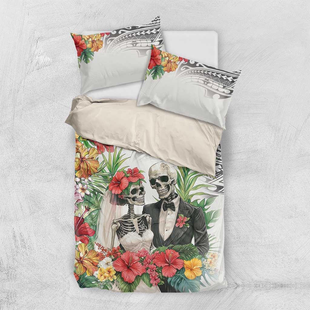 Skeleton Love for Valentines Day Bedding Set Polynesian Tribal Love Forever LT9 US Twin 172cm x 218cm White - Polynesian Pride