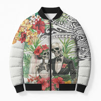 Skeleton Love for Valentine’s Day Bomber Puffer Jacket Polynesian Tribal Love Forever - Polynesian Pride