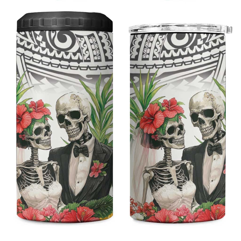 Skeleton Love for Valentine’s Day 4 in 1 Can Cooler Tumbler Polynesian Tribal Love Forever