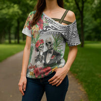Skeleton Love for Valentine’s Day Cross Shoulder Shirt Polynesian Tribal Love Forever - Polynesian Pride