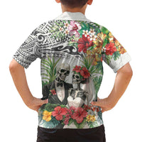 Skeleton Love for Valentines Day Family Matching Long Sleeve Bodycon Dress and Hawaiian Shirt Polynesian Tribal Love Forever LT9 - Polynesian Pride