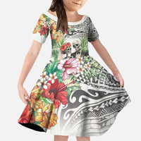 Skeleton Love for Valentines Day Family Matching Long Sleeve Bodycon Dress and Hawaiian Shirt Polynesian Tribal Love Forever LT9 Daughter's Dress White - Polynesian Pride
