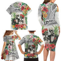 Skeleton Love for Valentines Day Family Matching Long Sleeve Bodycon Dress and Hawaiian Shirt Polynesian Tribal Love Forever LT9 - Polynesian Pride