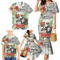 Skeleton Love for Valentines Day Family Matching Mermaid Dress and Hawaiian Shirt Polynesian Tribal Love Forever LT9 - Polynesian Pride