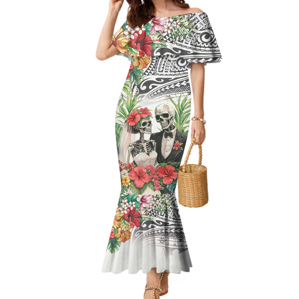 Skeleton Love for Valentines Day Family Matching Mermaid Dress and Hawaiian Shirt Polynesian Tribal Love Forever LT9 Mom's Dress White - Polynesian Pride