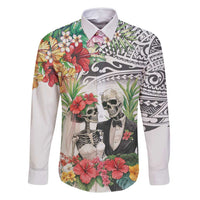 Skeleton Love for Valentine’s Day Family Matching Off Shoulder Short Dress and Hawaiian Shirt Polynesian Tribal Love Forever