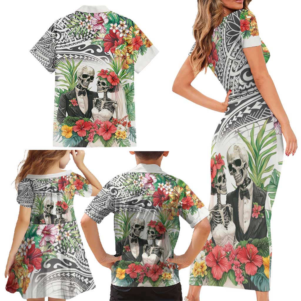 Skeleton Love for Valentines Day Family Matching Short Sleeve Bodycon Dress and Hawaiian Shirt Polynesian Tribal Love Forever LT9 - Polynesian Pride