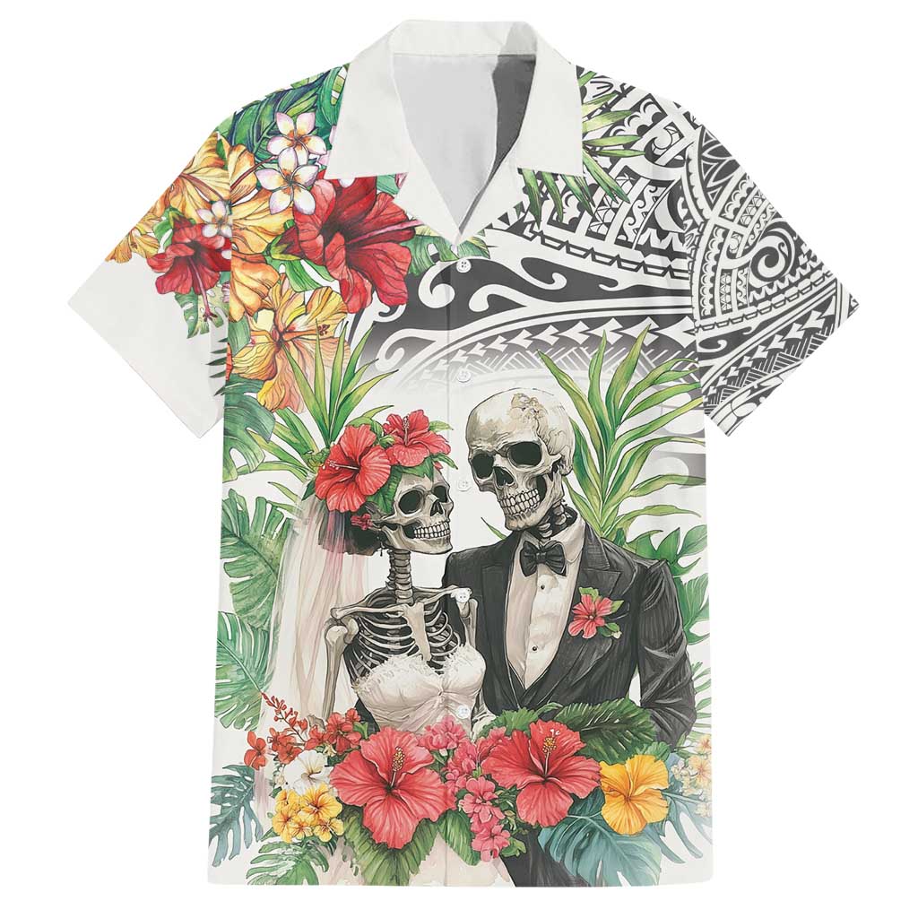 Skeleton Love for Valentines Day Family Matching Short Sleeve Bodycon Dress and Hawaiian Shirt Polynesian Tribal Love Forever LT9 Dad's Shirt - Short Sleeve White - Polynesian Pride