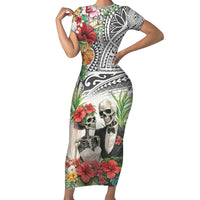 Skeleton Love for Valentines Day Family Matching Short Sleeve Bodycon Dress and Hawaiian Shirt Polynesian Tribal Love Forever LT9 Mom's Dress White - Polynesian Pride