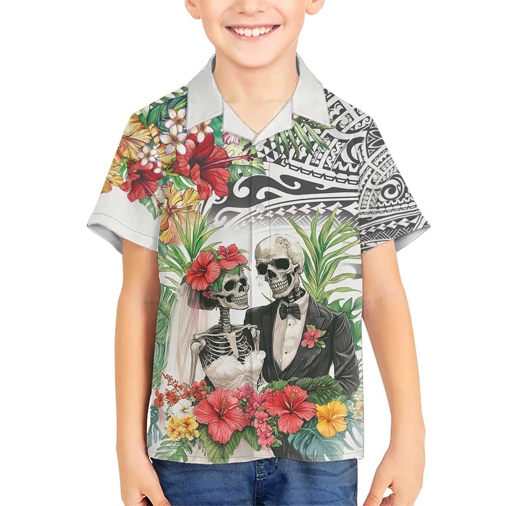 Skeleton Love for Valentines Day Family Matching Short Sleeve Bodycon Dress and Hawaiian Shirt Polynesian Tribal Love Forever LT9 Son's Shirt White - Polynesian Pride
