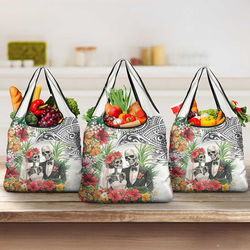 Skeleton Love for Valentine’s Day Grocery Bag Polynesian Tribal Love Forever