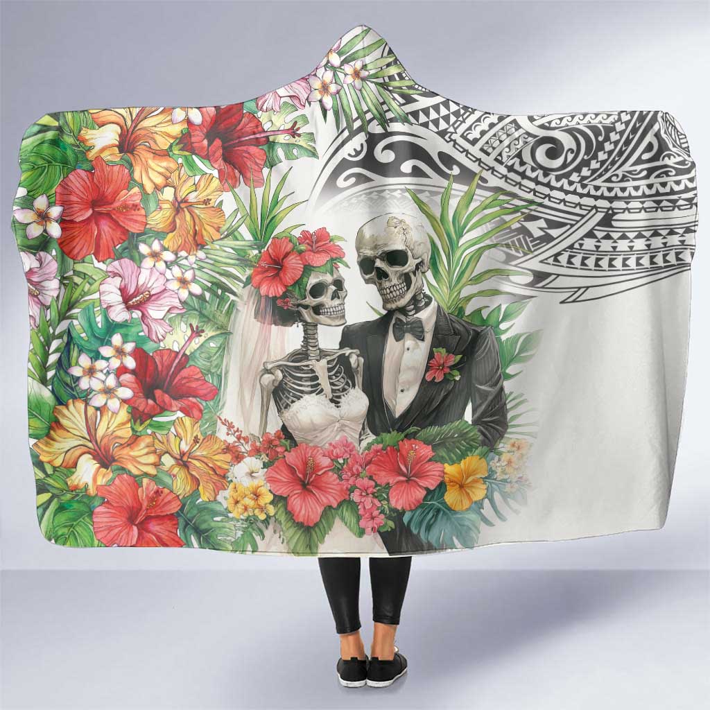 Skeleton Love for Valentine’s Day Hooded Blanket Polynesian Tribal Love Forever