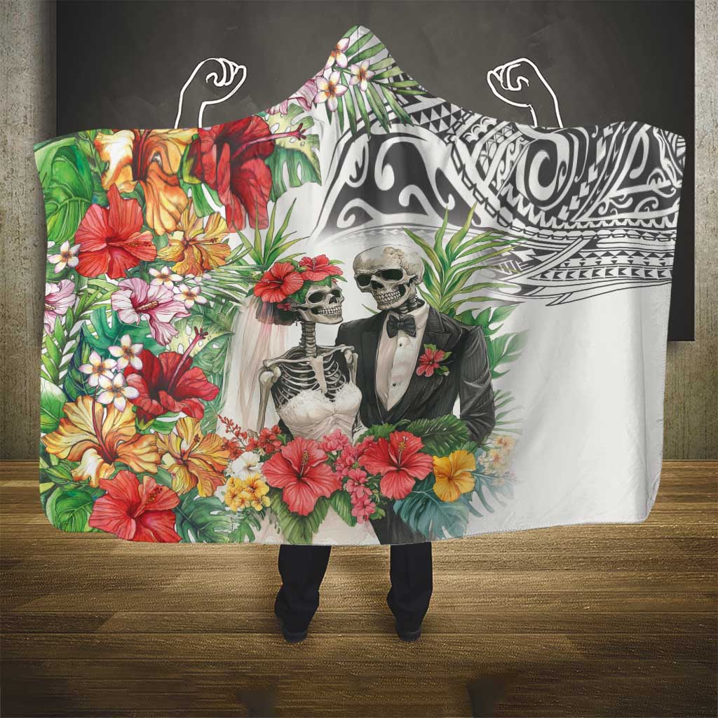 Skeleton Love for Valentine’s Day Hooded Blanket Polynesian Tribal Love Forever