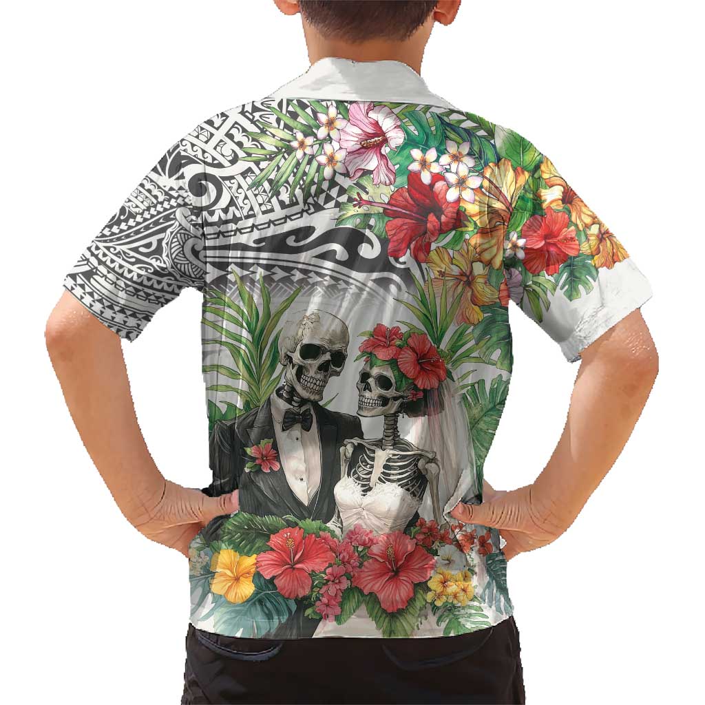Skeleton Love for Valentine’s Day Kid Hawaiian Shirt Polynesian Tribal Love Forever