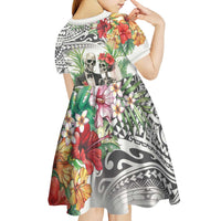 Skeleton Love for Valentine’s Day Kid Short Sleeve Dress Polynesian Tribal Love Forever