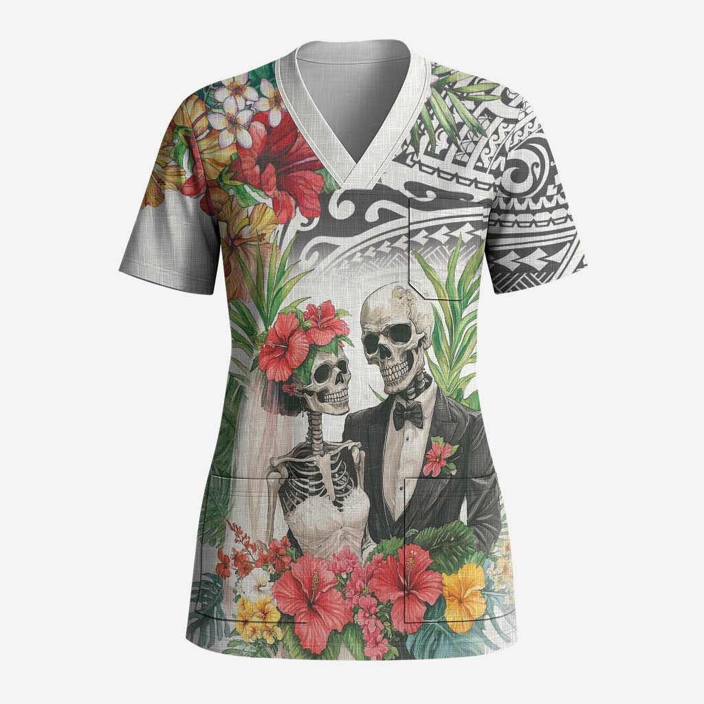 Skeleton Love for Valentine’s Day Scrub Top Polynesian Tribal Love Forever - Polynesian Pride
