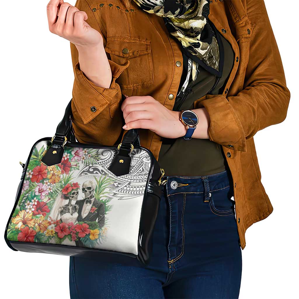 Skeleton Love for Valentine’s Day Shoulder Handbag Polynesian Tribal Love Forever