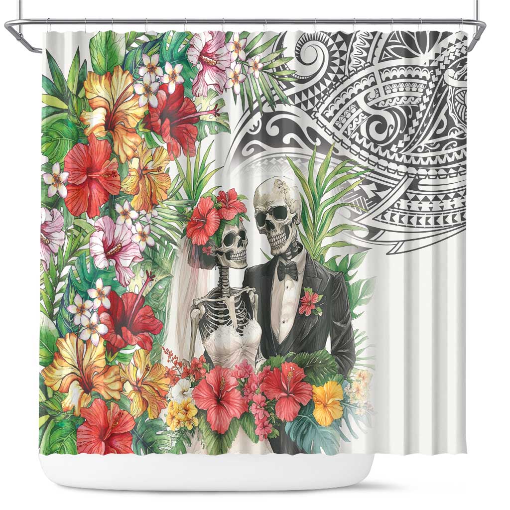Skeleton Love for Valentine’s Day Shower Curtain Polynesian Tribal Love Forever