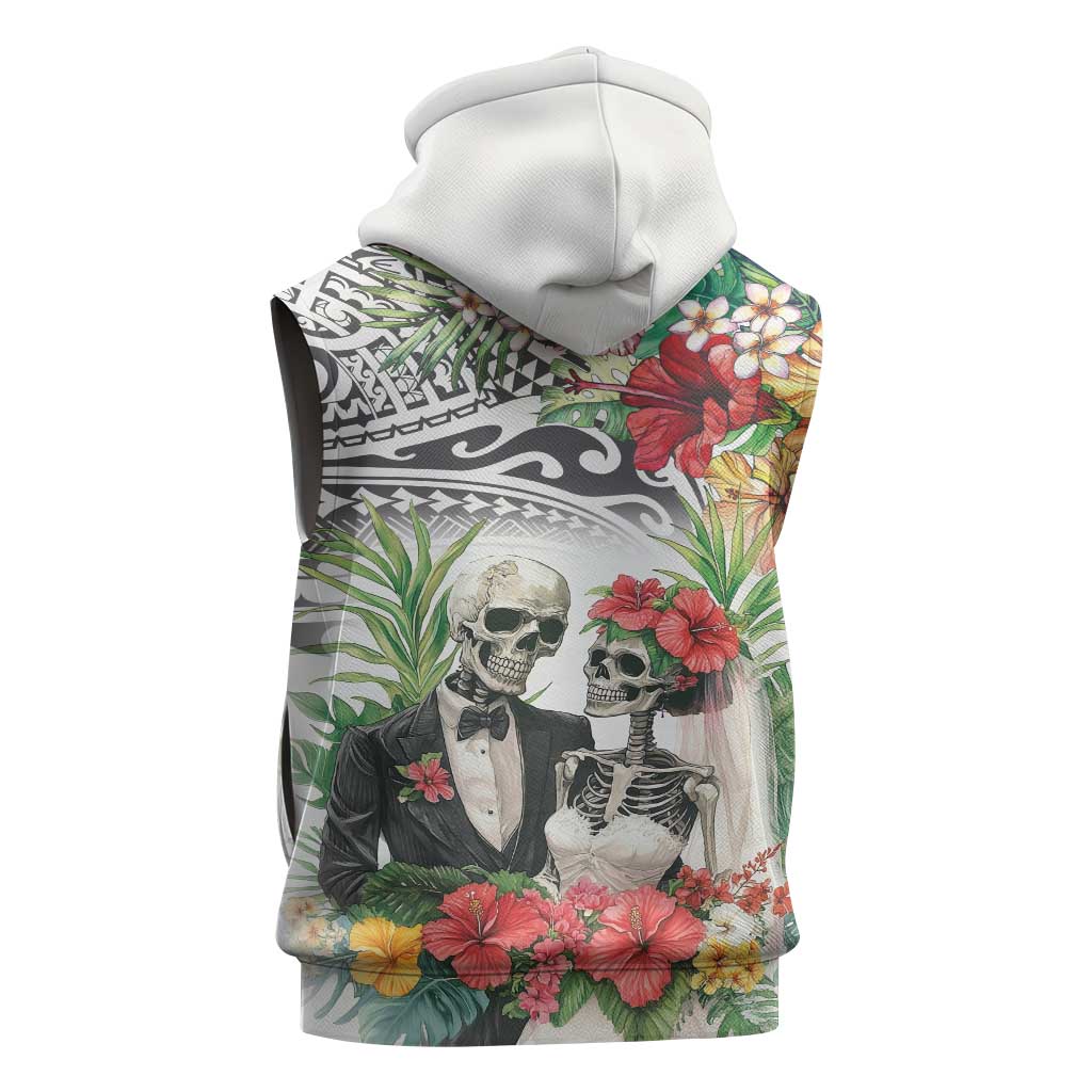Skeleton Love for Valentine’s Day Sleeveless Zip Hoodie Polynesian Tribal Love Forever - Polynesian Pride