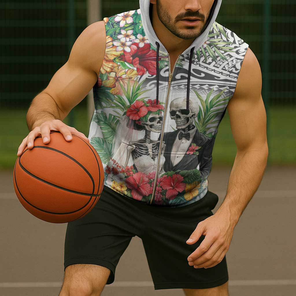 Skeleton Love for Valentine’s Day Sleeveless Zip Hoodie Polynesian Tribal Love Forever - Polynesian Pride